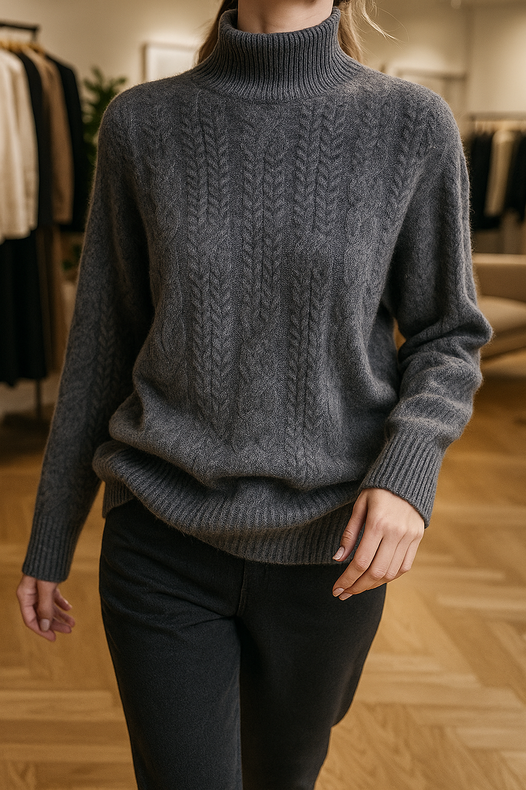 Pull en Cachemire Femme – Maille Torsadée et Col Mi-Haut Intemporel