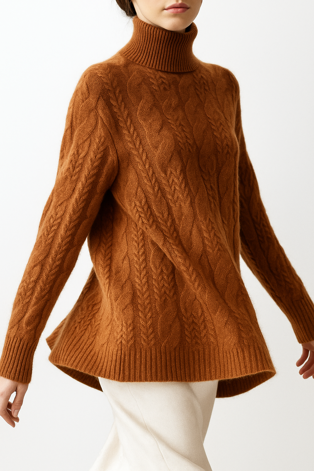 Pull en Cachemire Femme – Maille Torsadée et Col Mi-Haut Intemporel