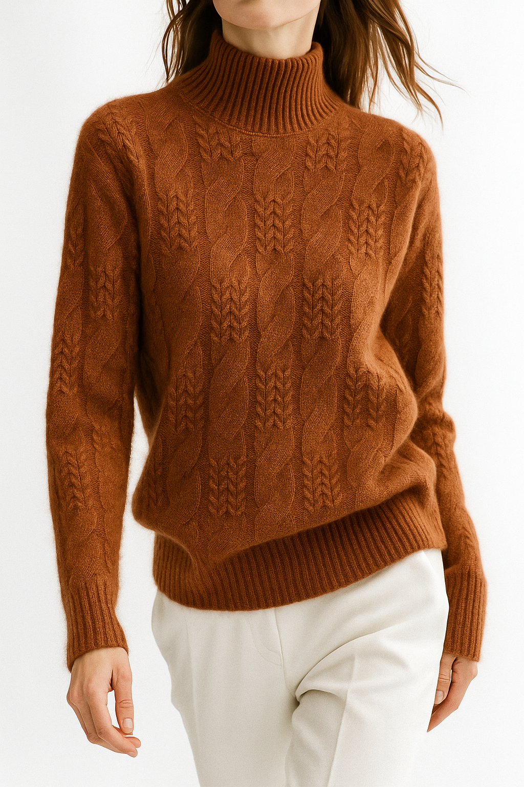 Pull en Cachemire Femme – Maille Torsadée et Col Mi-Haut Intemporel