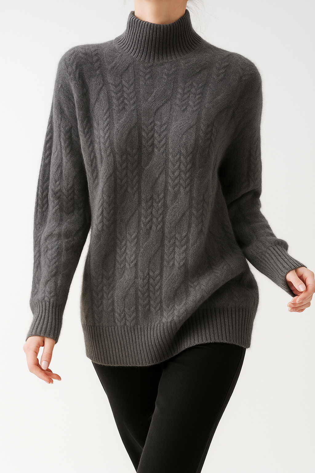 Pull en Cachemire Femme – Maille Torsadée et Col Mi-Haut Intemporel