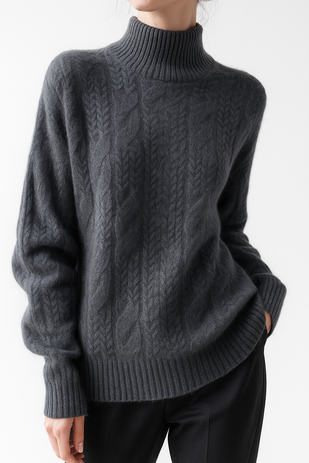 Pull en Cachemire Femme – Maille Torsadée et Col Mi-Haut Intemporel