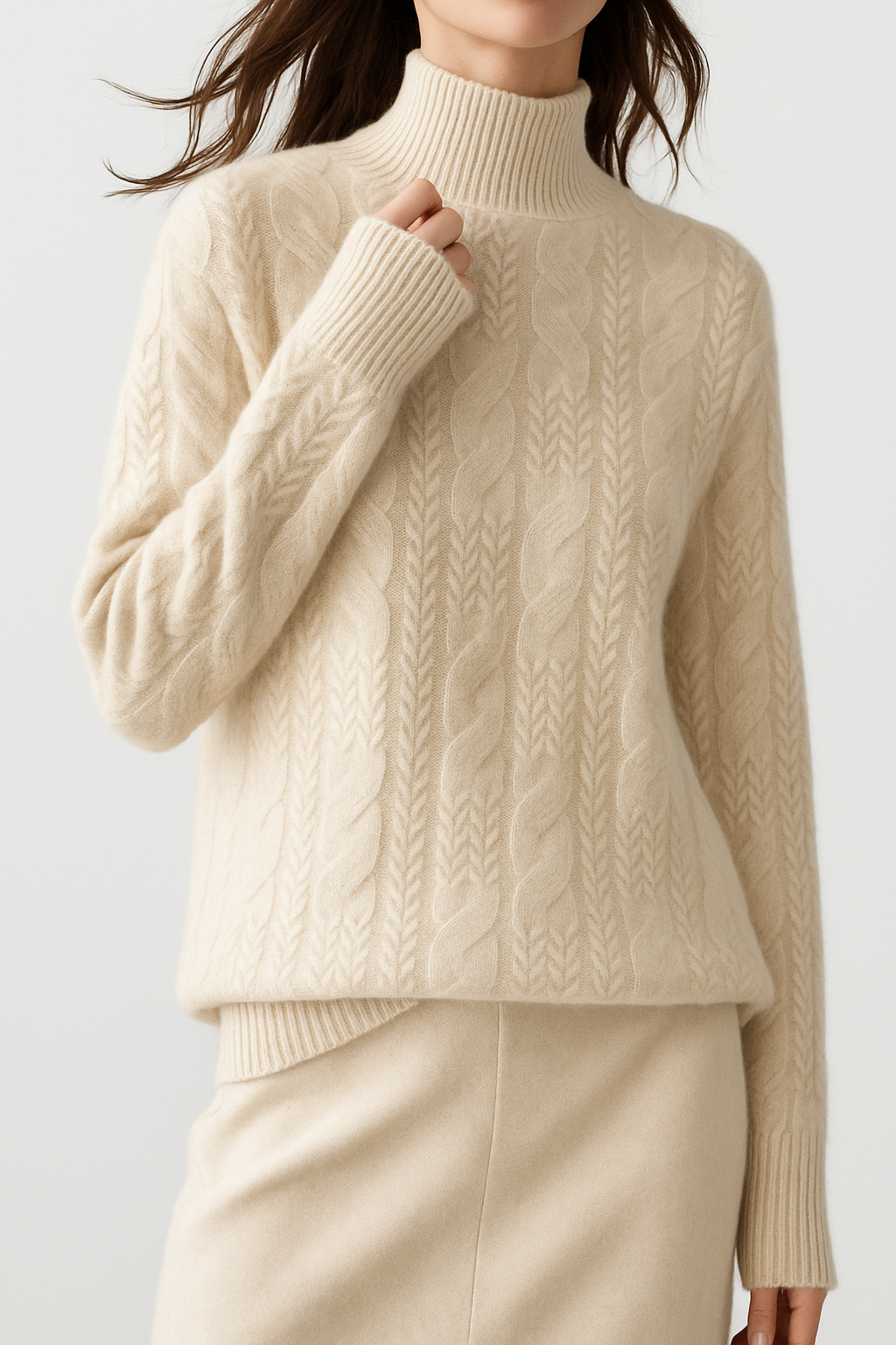 Pull en Cachemire Femme – Maille Torsadée et Col Mi-Haut Intemporel