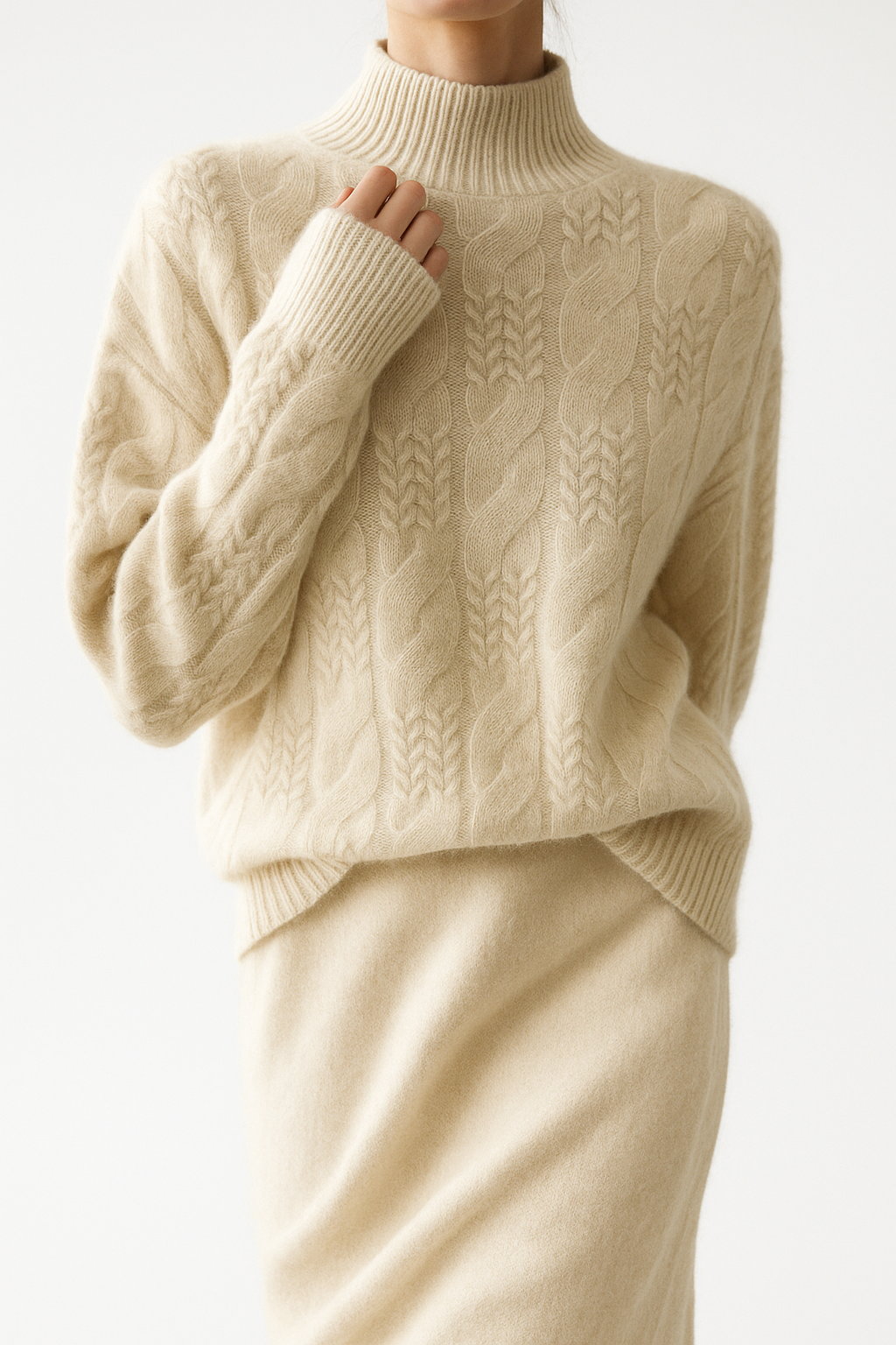Pull en Cachemire Femme – Maille Torsadée et Col Mi-Haut Intemporel