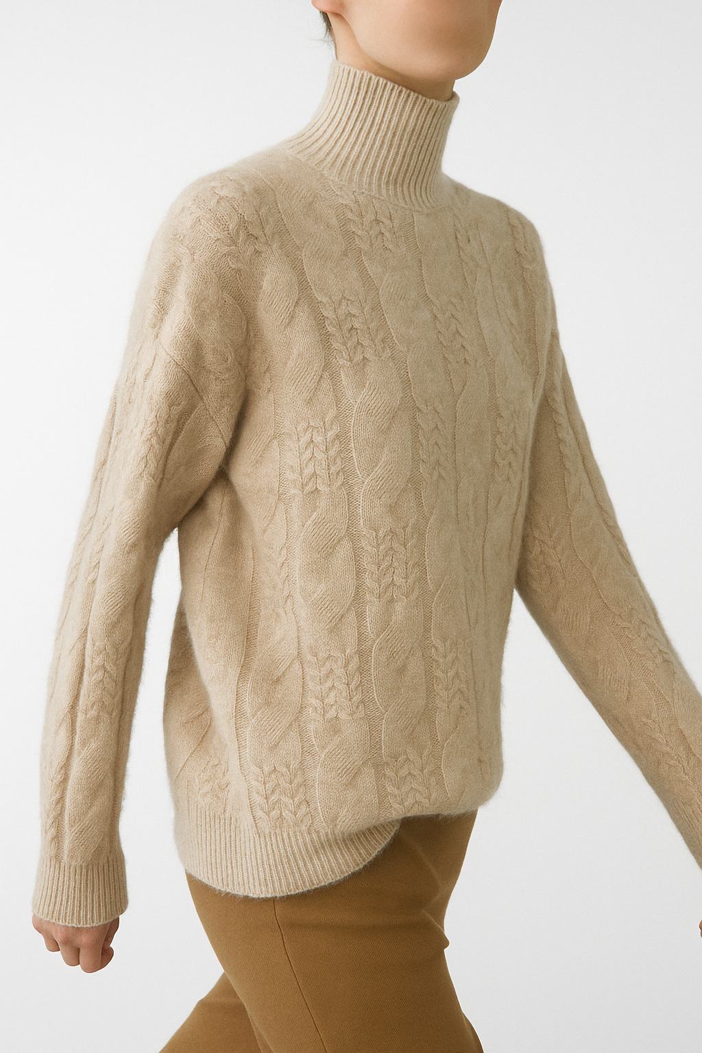 Pull en Cachemire Femme – Maille Torsadée et Col Mi-Haut Intemporel