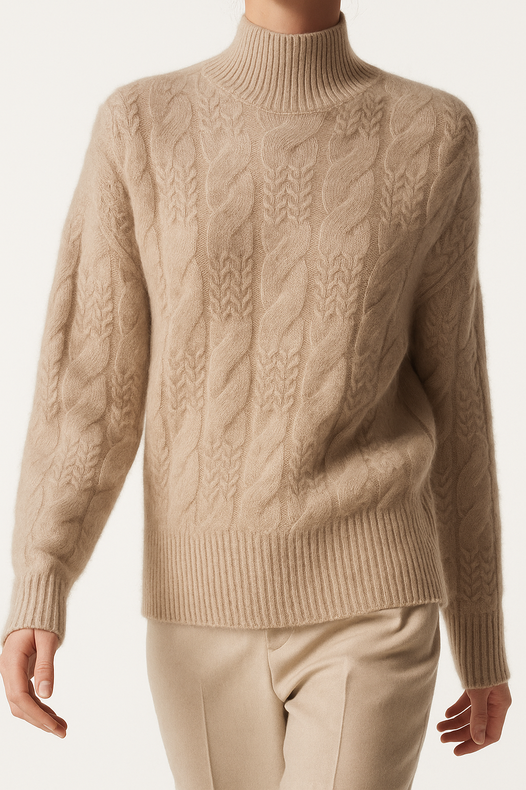 Pull en Cachemire Femme – Maille Torsadée et Col Mi-Haut Intemporel