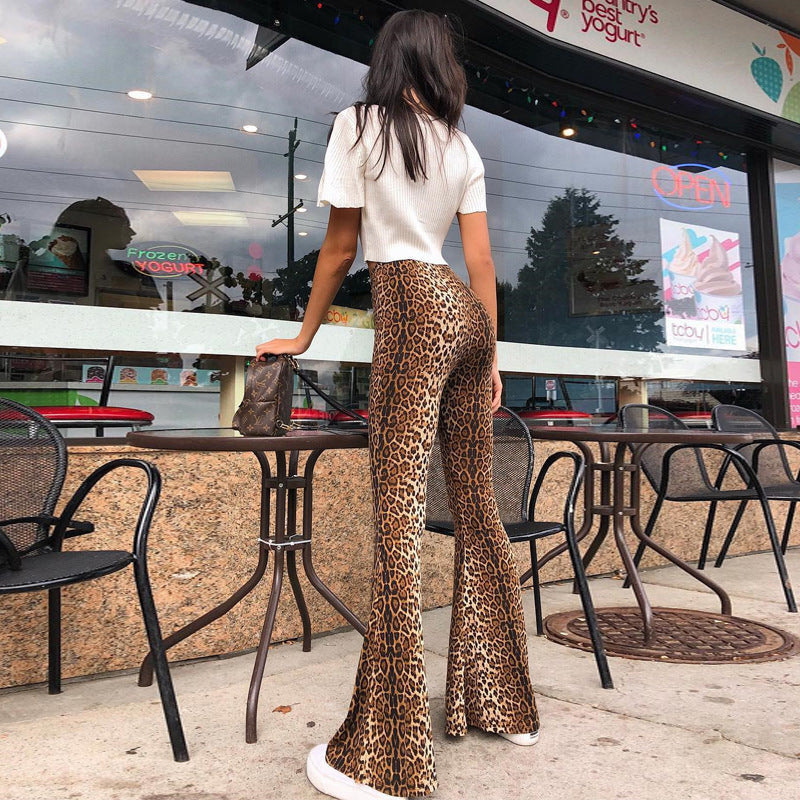 Pantalon évasé à motifs léopard pour femmes avec taille élastique Heidi-Mode