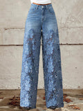 Celeste™ - Jeans mi-hauteur en dentelle et patchwork