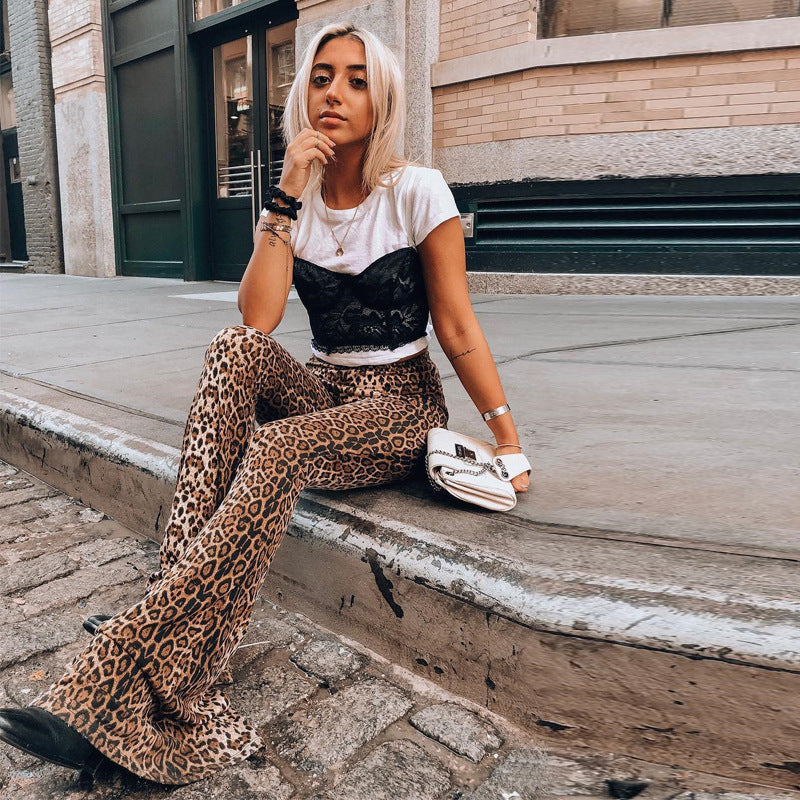Pantalon évasé à motifs léopard pour femmes avec taille élastique Heidi-Mode