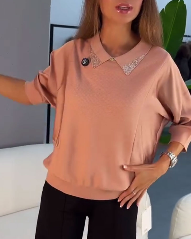 Pullover Revers Manche Coude Tricoté Élégant