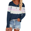 T-shirt Henley à manches longues décontracté pour femmes avec panneau batik horizontal Echoarchiv