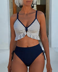 Bikini Bretelle Spaghetti Col V Rayure Cordon