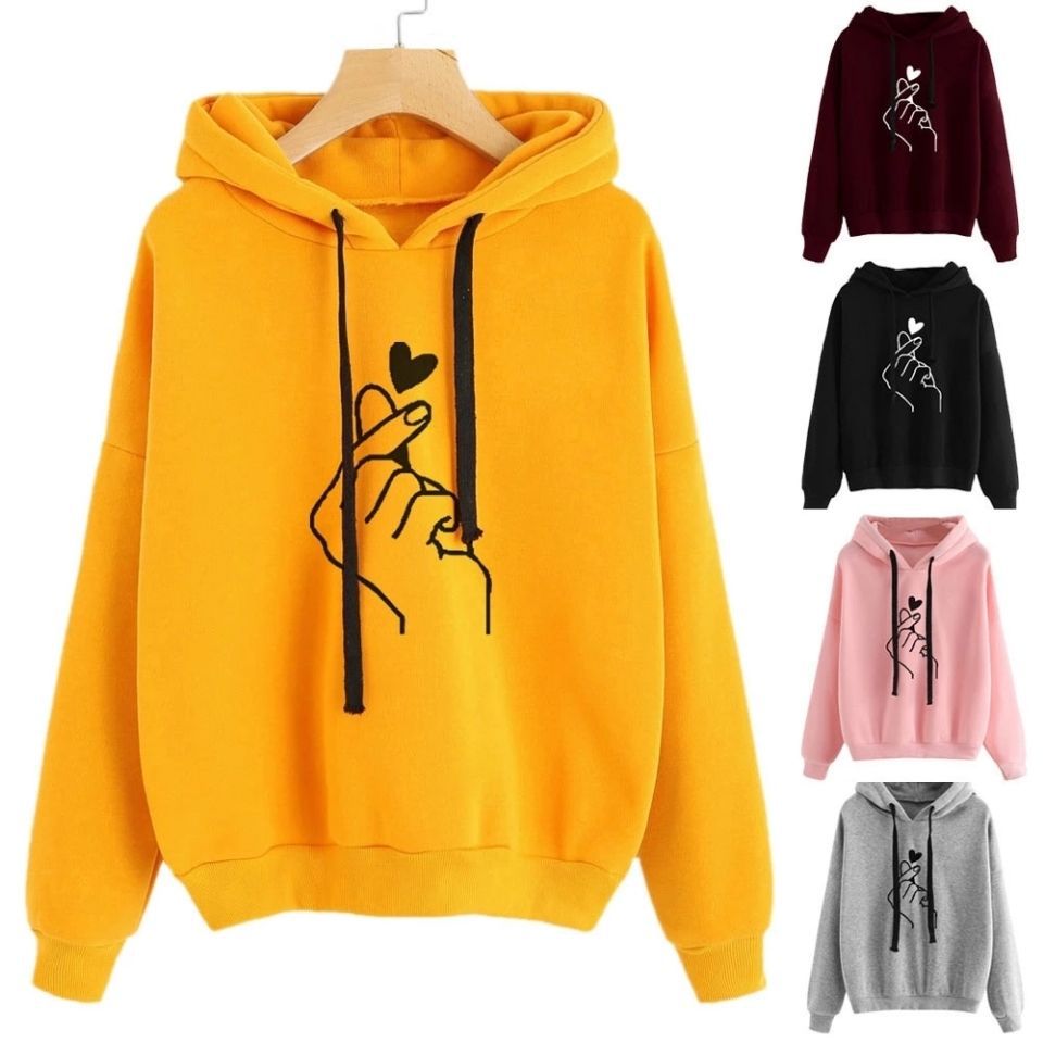 Pull à capuche oversize pour femmes avec impression cœur de doigt et cordon Echo Archive