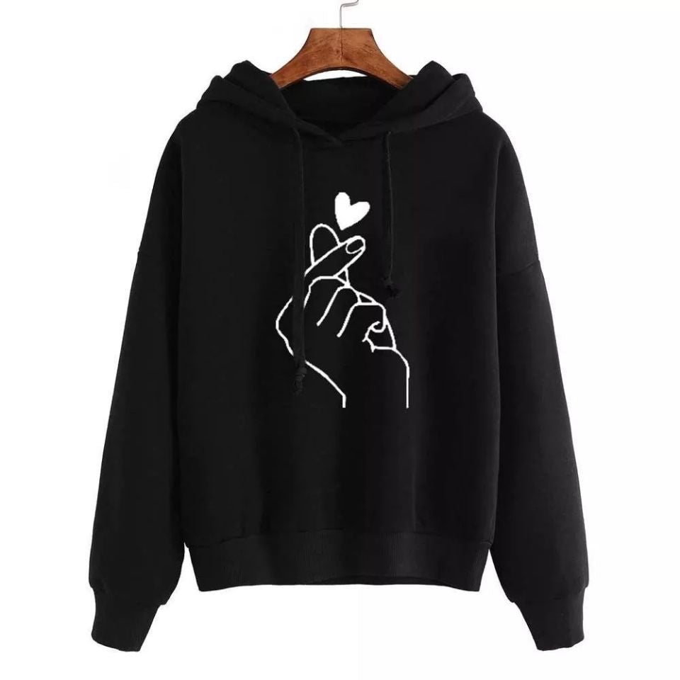 Pull à capuche oversize pour femmes avec impression cœur de doigt et cordon Echo Archive