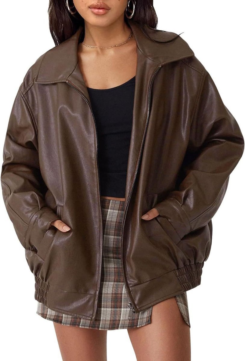 Caroline | Veste en cuir oversize pour femmes, décontractée et moderne