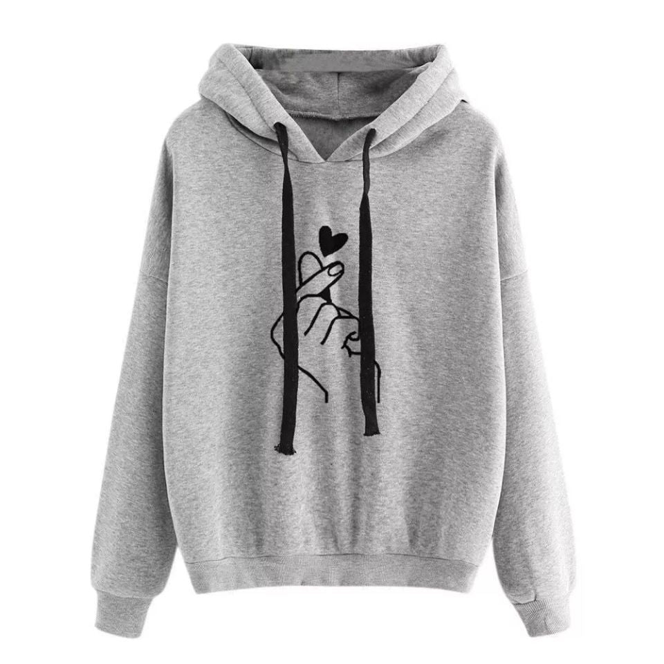 Pull à capuche oversize pour femmes avec impression cœur de doigt et cordon Echo Archive