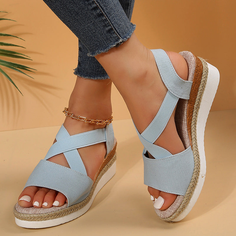 Sandales Compensées Avec Brides Croisées Pour Femmes | Idéal Pour Saison Estivale