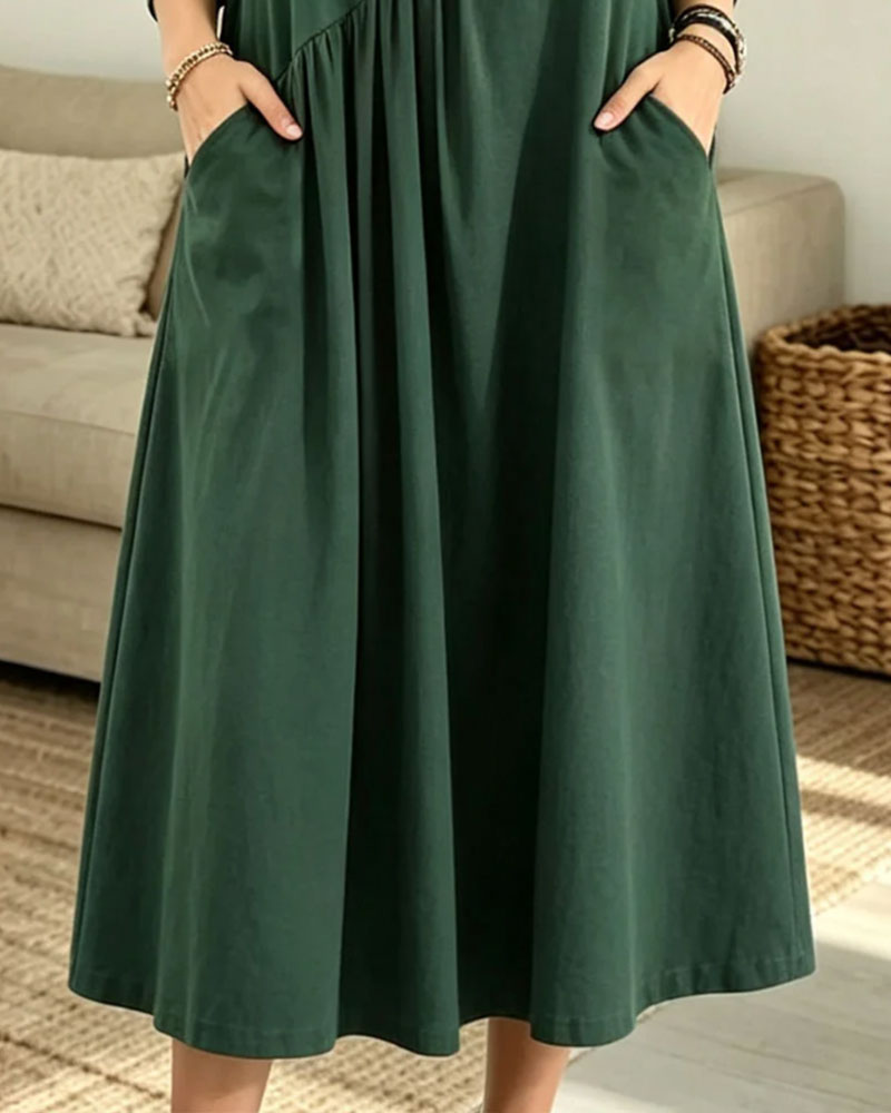 Robe Maxi à Col Montant avec Poches Froncées