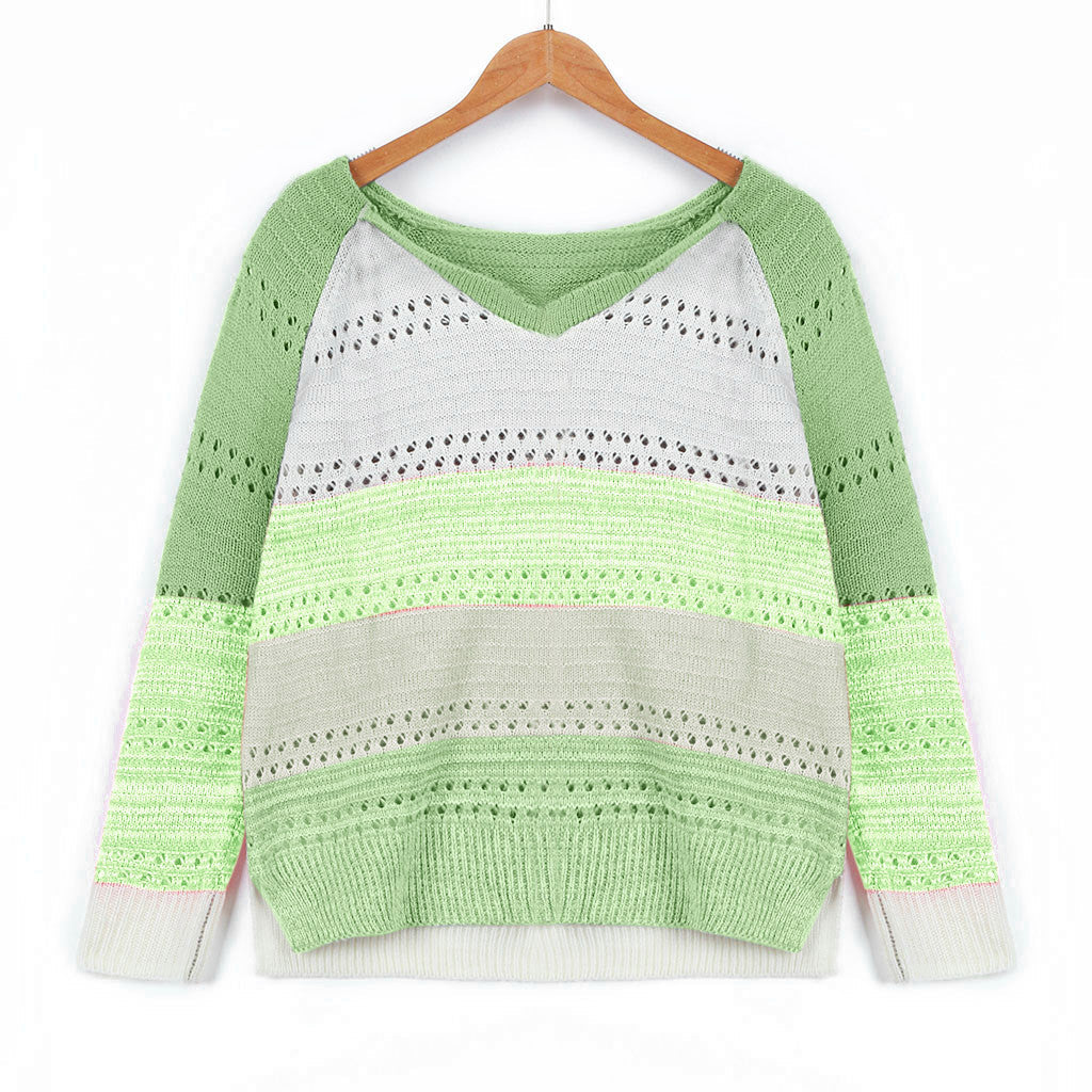 Pull en tricot pour femmes avec décolleté en V, coupe oversize décontractée et motif ajouré Echo Archive