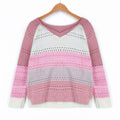 Pull en tricot pour femmes avec décolleté en V, coupe oversize décontractée et motif ajouré Echo Archive