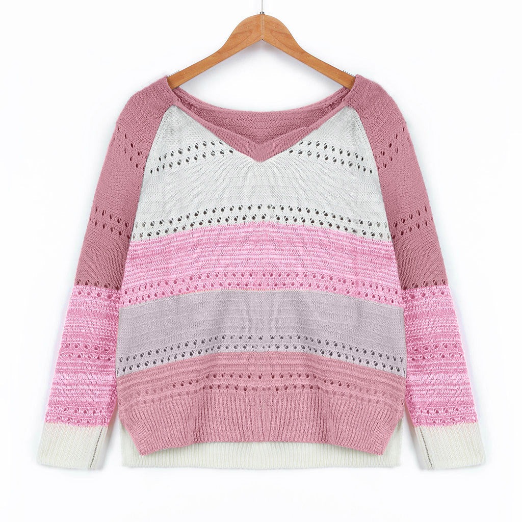 Pull en tricot pour femmes avec décolleté en V, coupe oversize décontractée et motif ajouré Echo Archive