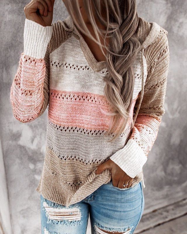 Pull à capuche en tricot décontracté pour femmes avec motif ajouré et poche kangourou Echo Archive
