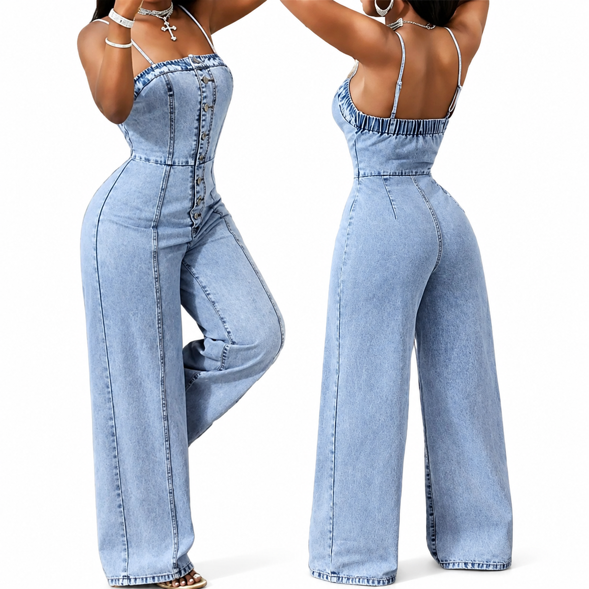 Rafuzzae | Combinaison en denim ample avec bretelles spaghetti