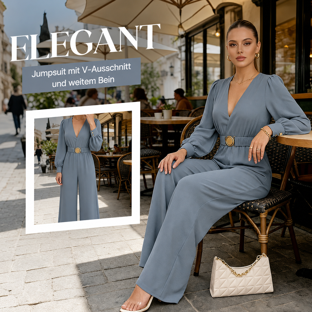 Ellena | Combinaison élégante à décolleté en V avec jambes larges et ceinture