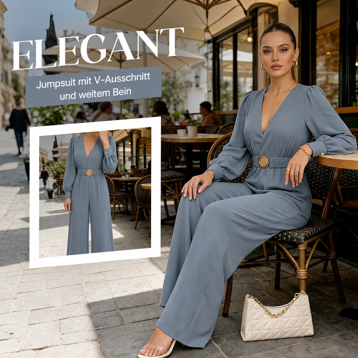 Ellena | Combinaison élégante à décolleté en V avec jambes larges et ceinture