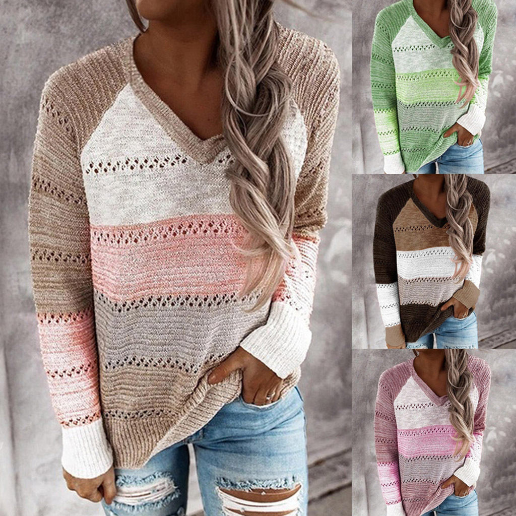 Pull en tricot pour femmes avec décolleté en V, coupe oversize décontractée et motif ajouré Echo Archive
