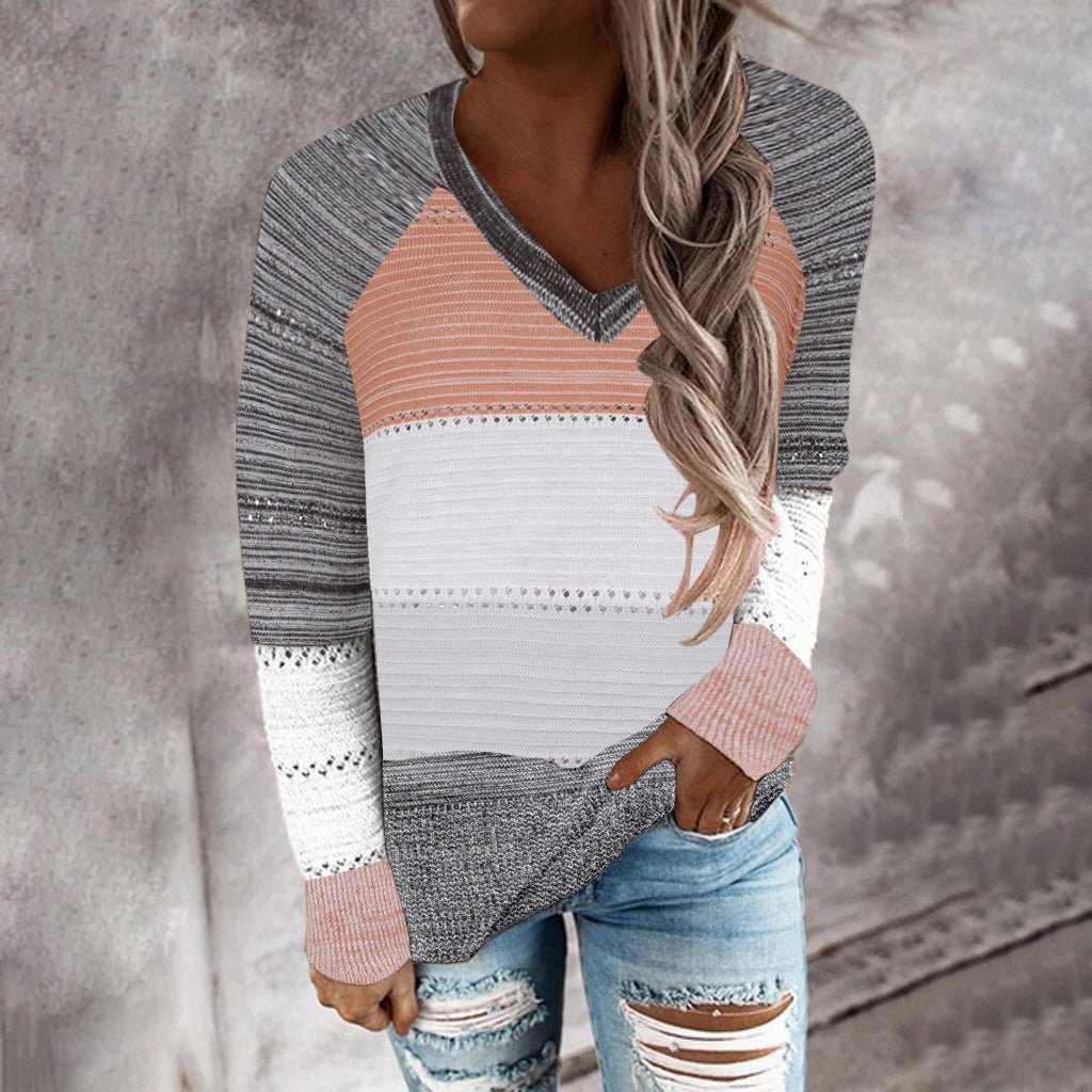 Pull en tricot pour femmes avec décolleté en V, coupe oversize décontractée et motif ajouré Echo Archive