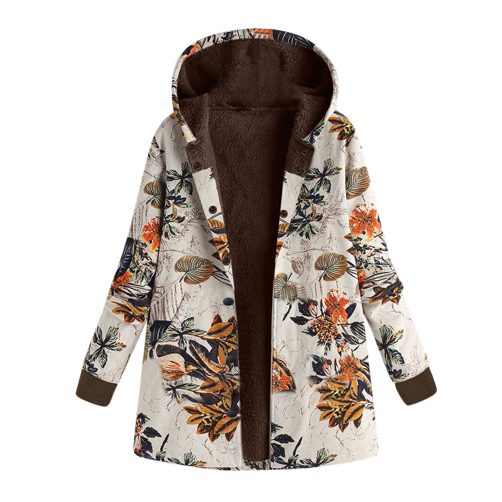 Veste à capuche pour femmes avec doublure en fausse fourrure, imprimé floral et poches Echo Archive