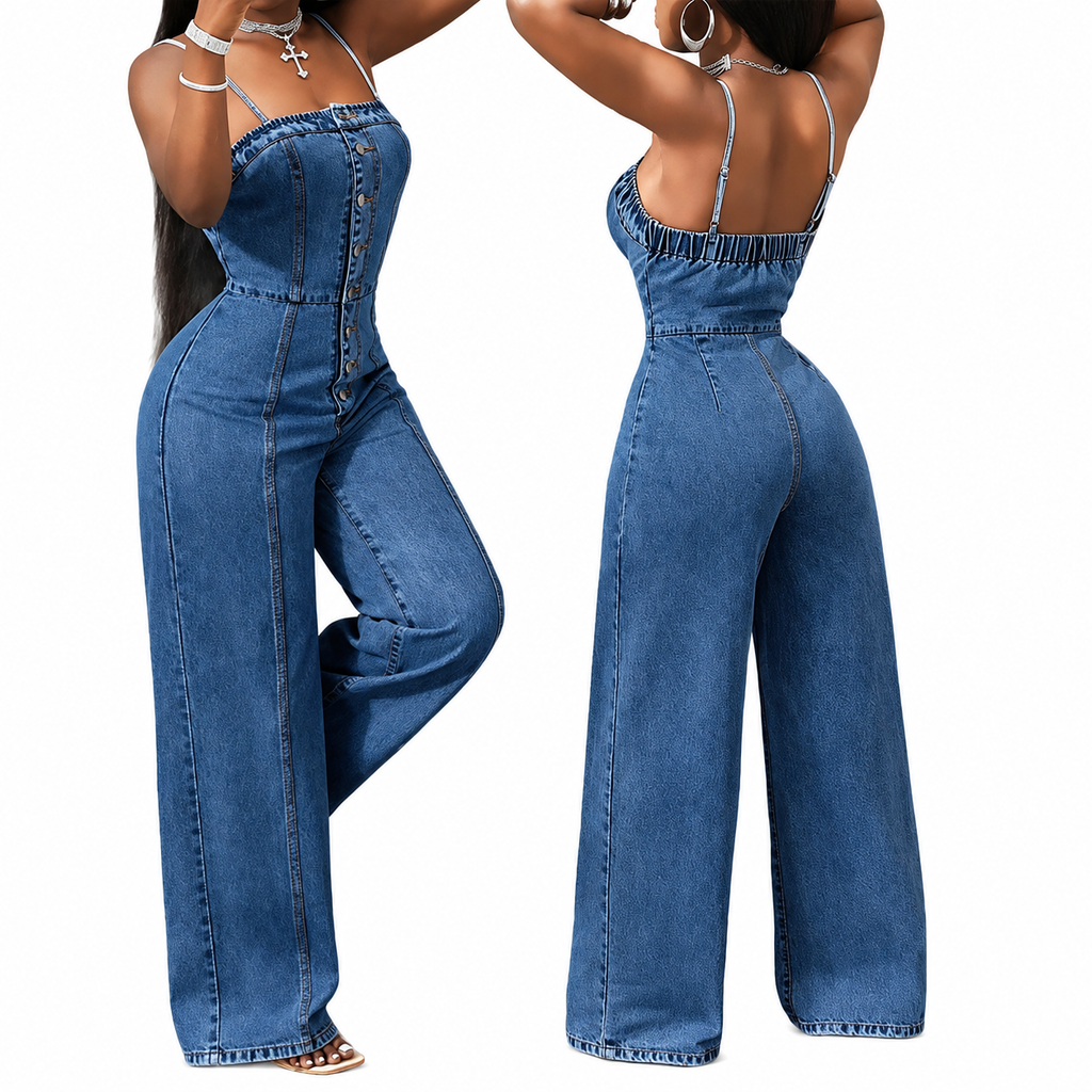 Rafuzzae | Combinaison en denim ample avec bretelles spaghetti