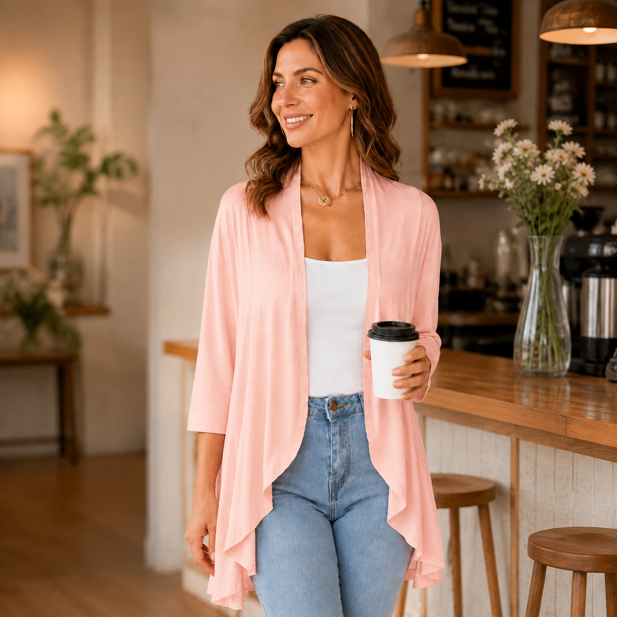 Rassel | Cardigan ouvert élégant avec des manches trois-quarts