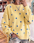 Sweatshirt Col Rond Polka Dot Fente Épaule Tombante Asymétrique