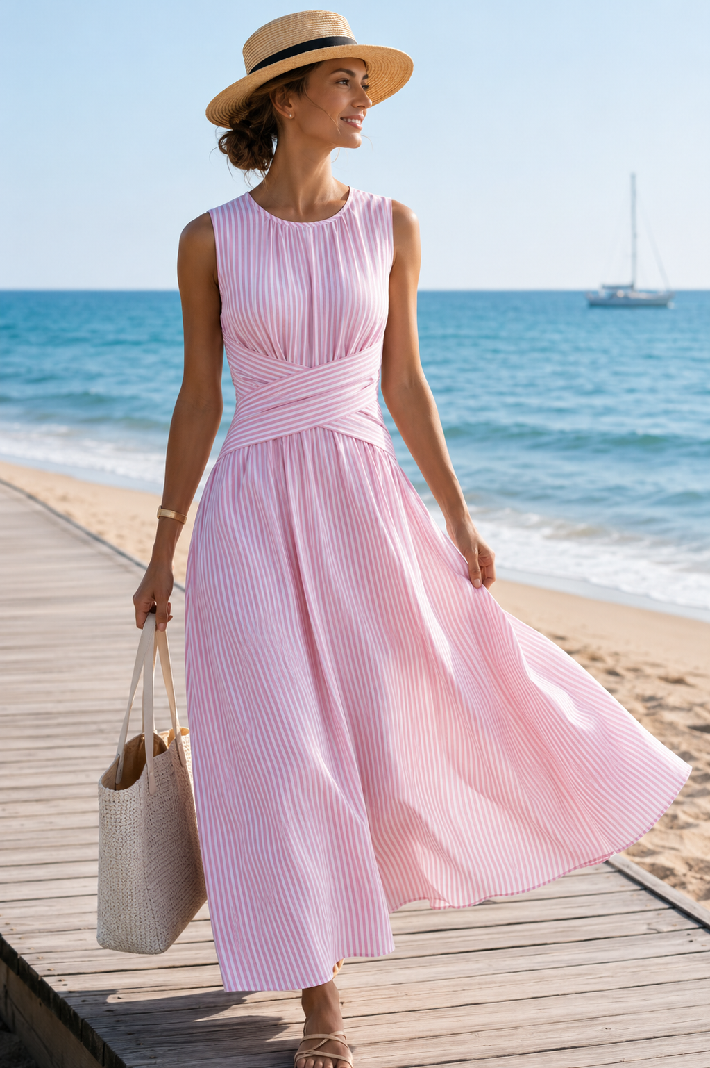 Ephie | Robe maxi rayée avec taille croisée