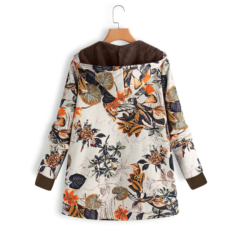 Veste à capuche pour femmes avec doublure en fausse fourrure, imprimé floral et poches Echo Archive