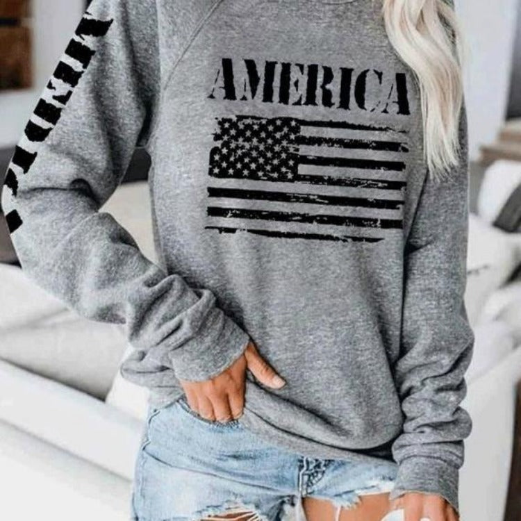 Sweat-shirt pour femmes avec manches raglan et imprimé drapeau vintage Echo Archive