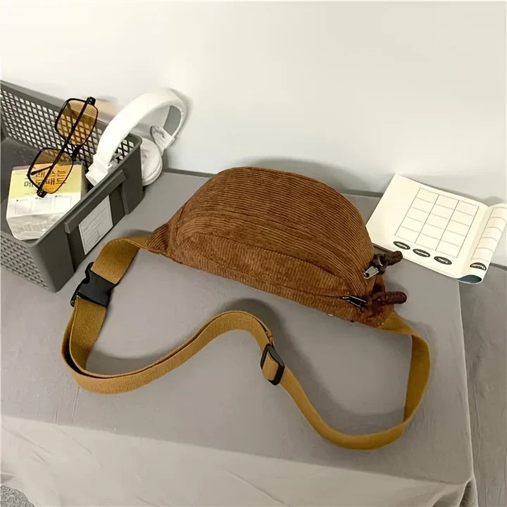 Sac banane femme en nylon côtelé avec bandoulière réglable