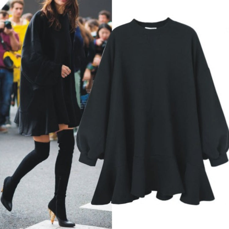 Robe Sweatshirt Oversized Femme avec Ourlet Volant et Manches Ballon Echo Archive