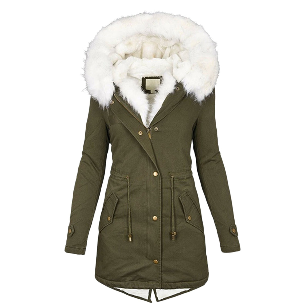 Manteau Parka Femme Doublé avec Doublure en Teddy, Capuche en Fourrure Synthétique Amovible et Ceinture Echo Archive
