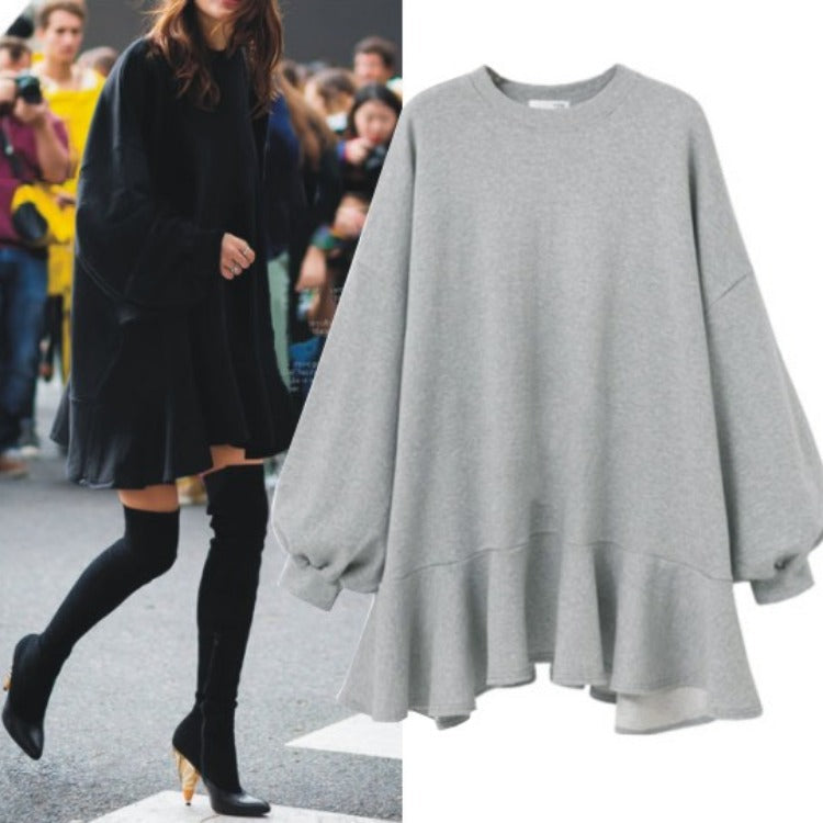 Robe Sweatshirt Oversized Femme avec Ourlet Volant et Manches Ballon Echo Archive