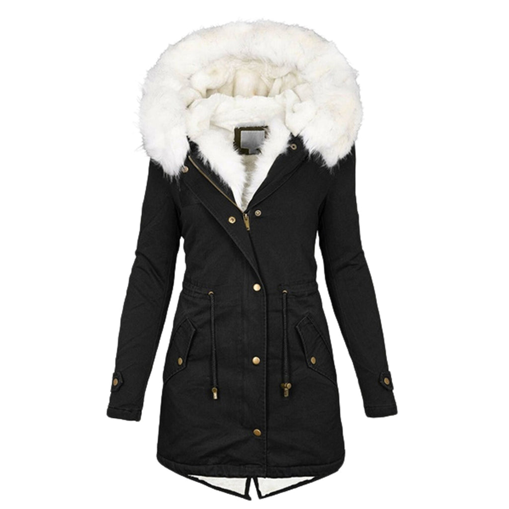 Manteau Parka Femme Doublé avec Doublure en Teddy, Capuche en Fourrure Synthétique Amovible et Ceinture Echo Archive