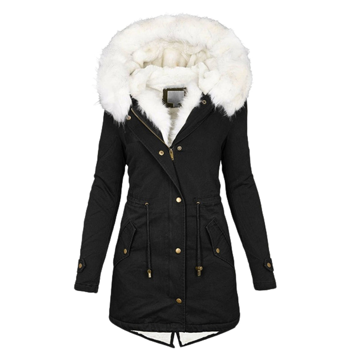 Manteau Parka Femme Doublé avec Doublure en Teddy, Capuche en Fourrure Synthétique Amovible et Ceinture Echo Archive
