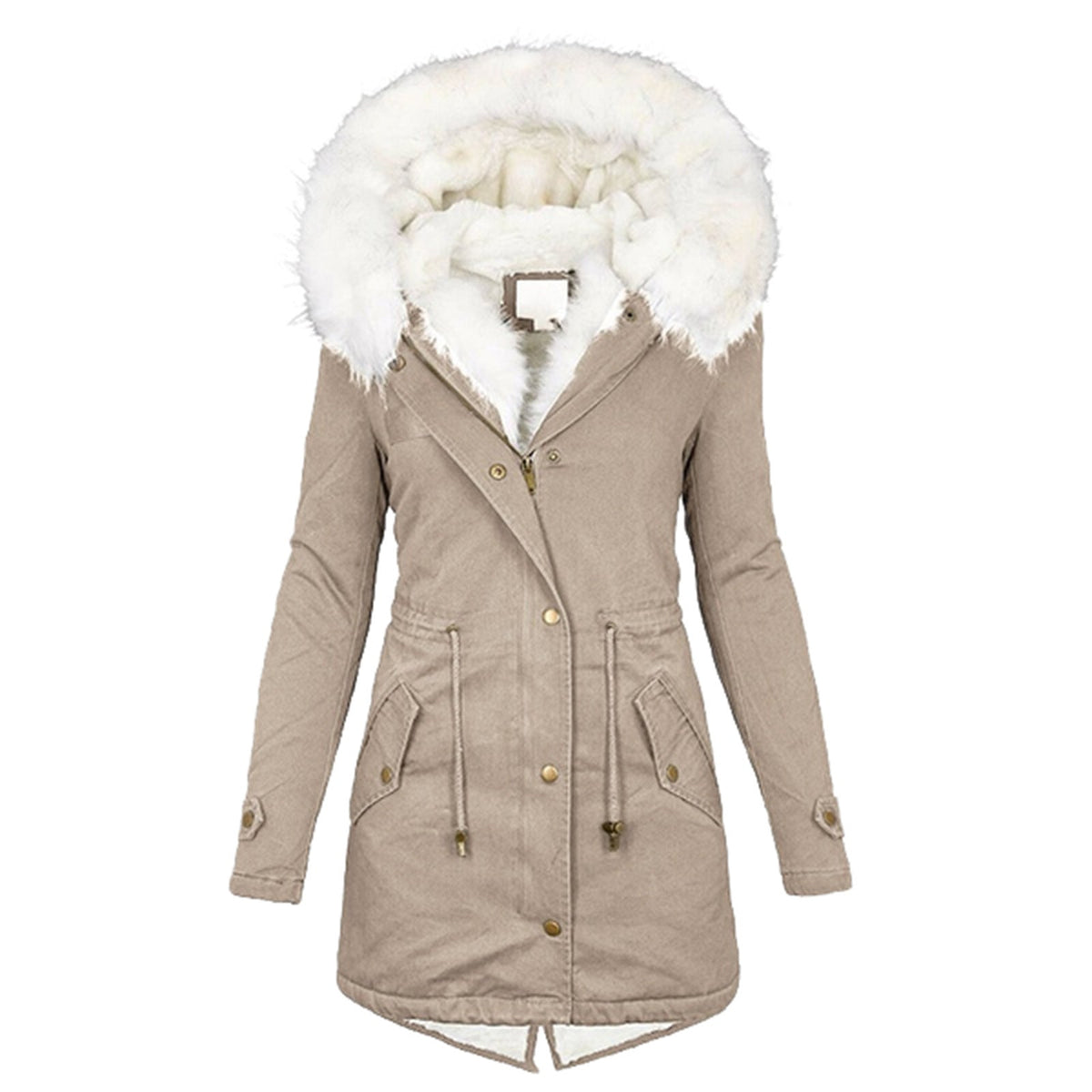 Manteau Parka Femme Doublé avec Doublure en Teddy, Capuche en Fourrure Synthétique Amovible et Ceinture Echo Archive