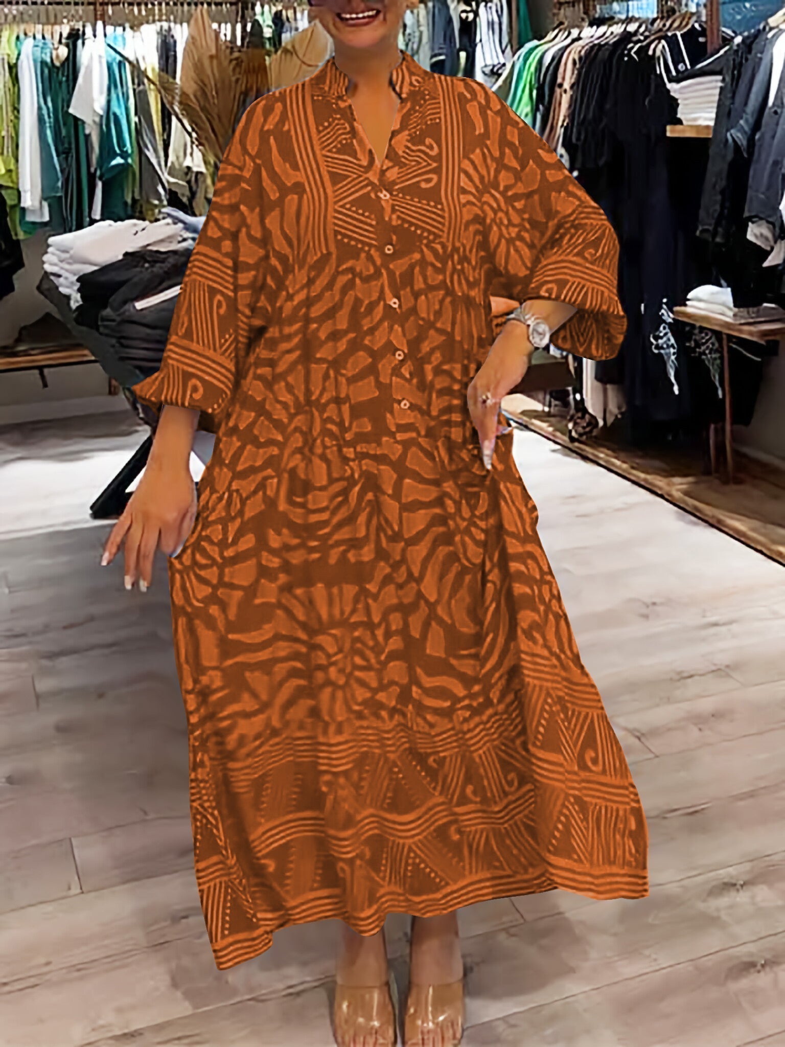 Mira | Robe Imprimée à Décolleté en V (Presque épuisée)