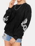 Sweatshirt Oversize Femme avec Imprimé de Dragon sur les Manches et Col Rond Echo Archive
