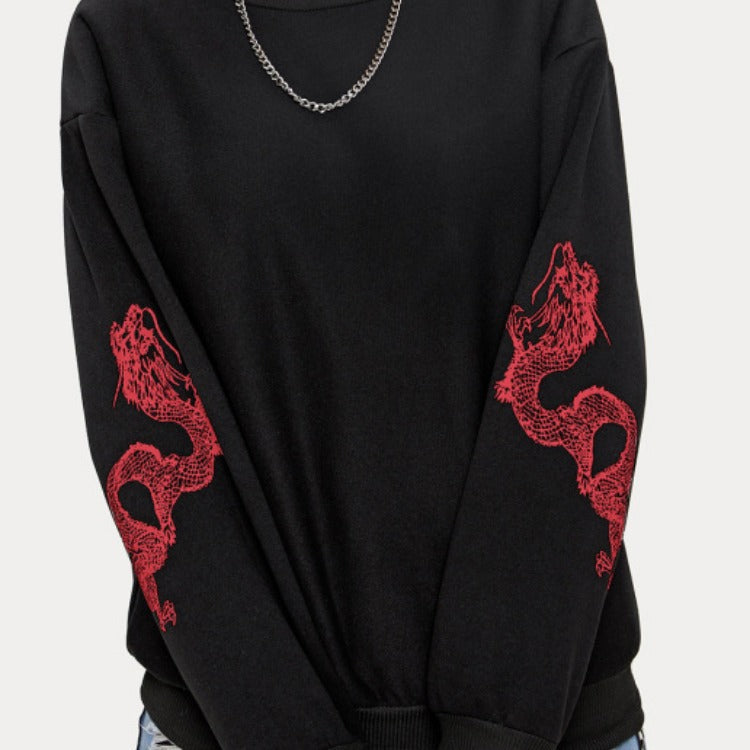 Sweatshirt Oversize Femme avec Imprimé de Dragon sur les Manches et Col Rond Echo Archive