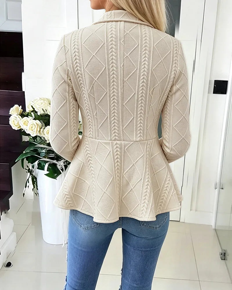 Cardigan femme texturé à col rabattu et boutons dorés