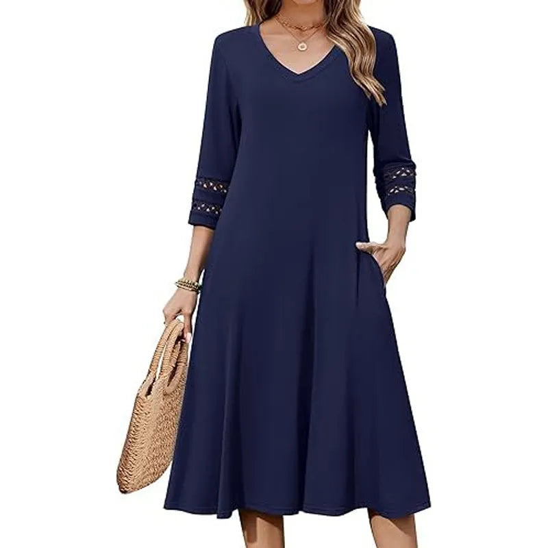 Naszii | Robe midi décontractée à décolleté en V avec manches découpées