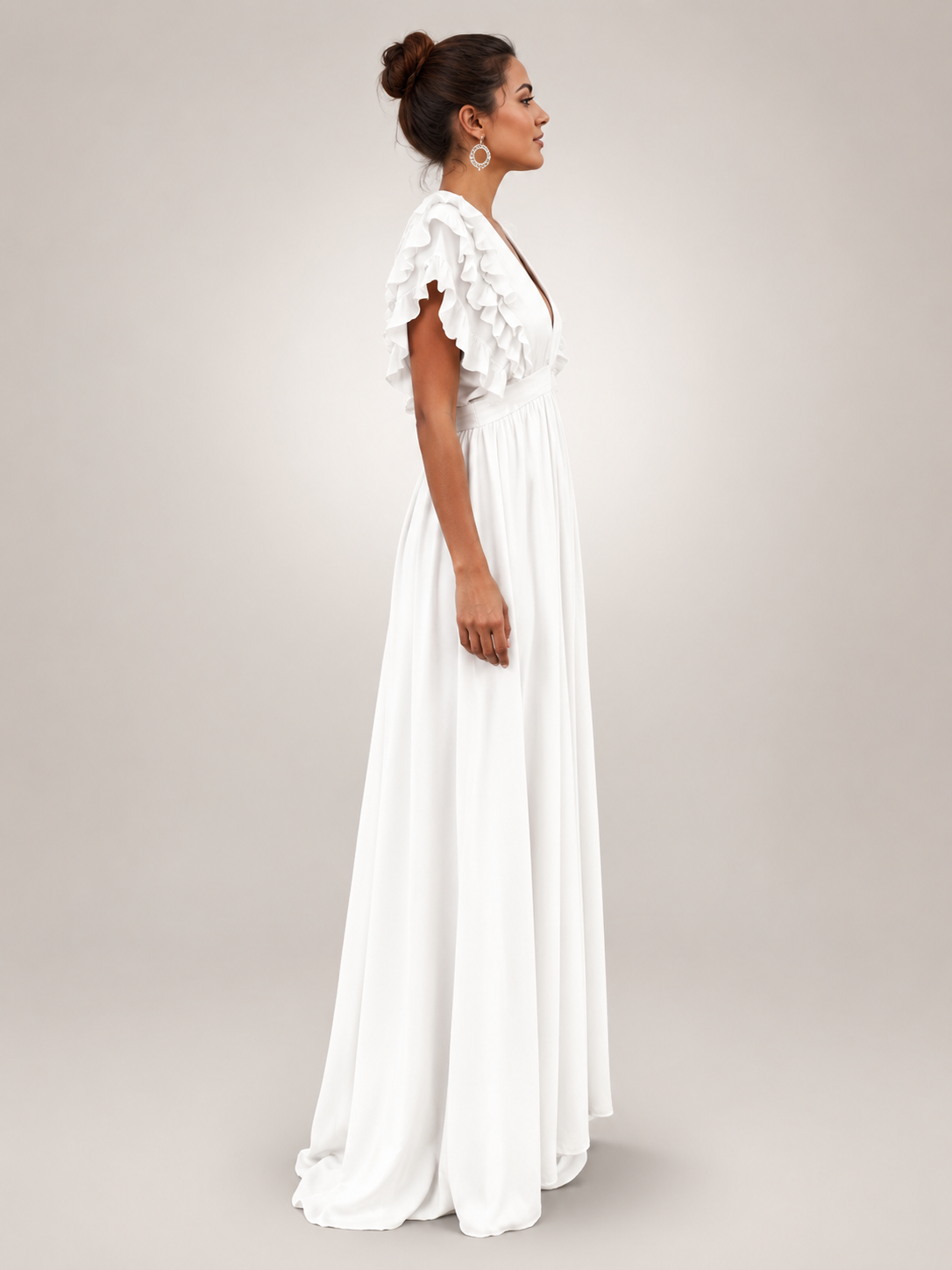 Angelina | Robe maxi dos nu avec manches volantées